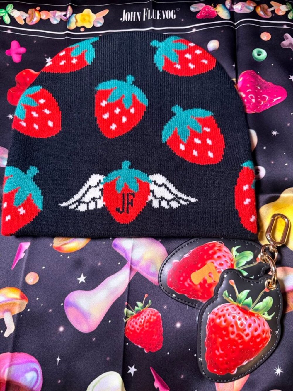 Fluevog Strawberry Beanie - Keychain - Silk Scarf
